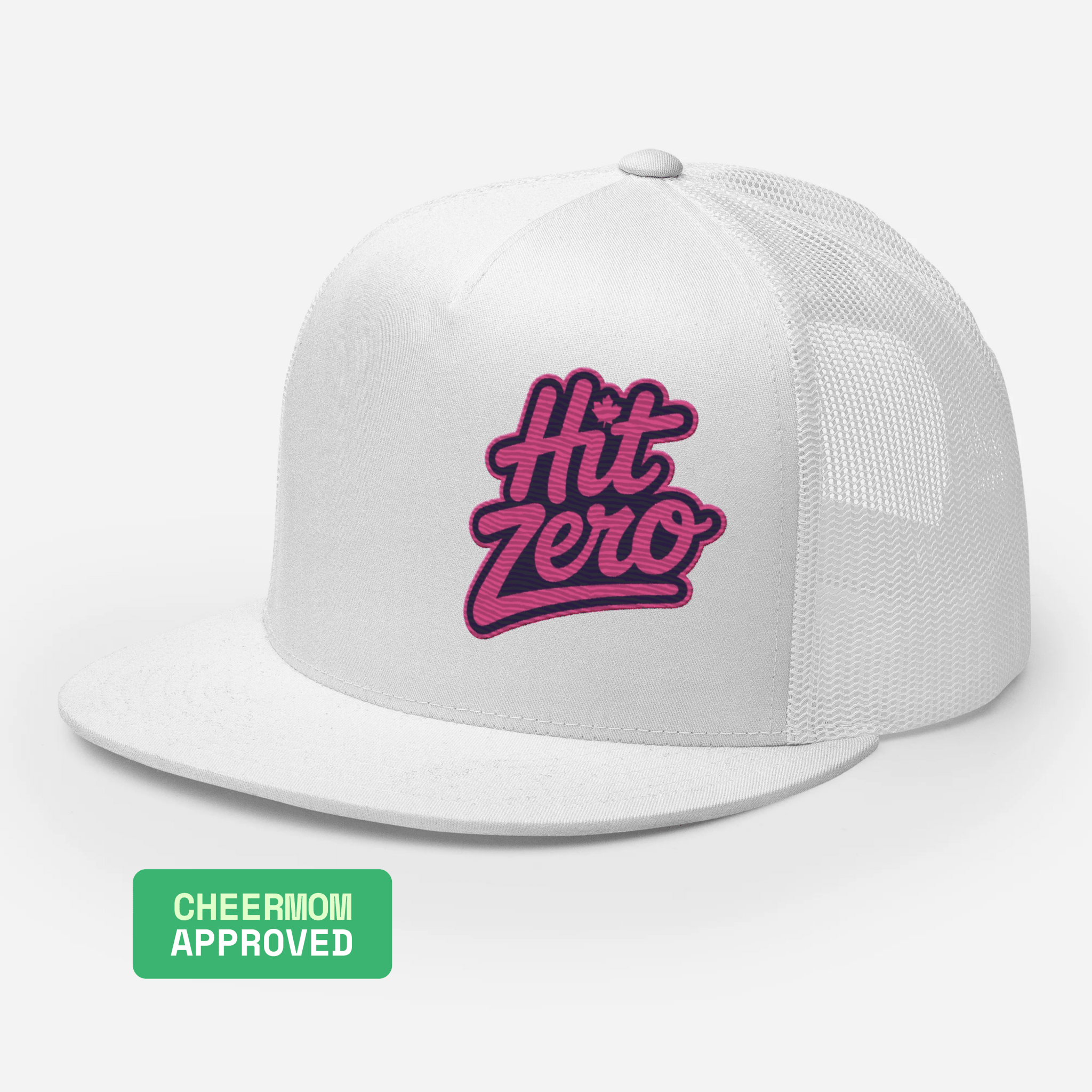Hit Zero Athletics Classic Trucker Hat - White with Pink - EMBROIDERY - Hit Zero Athletics - cheer Mom approved